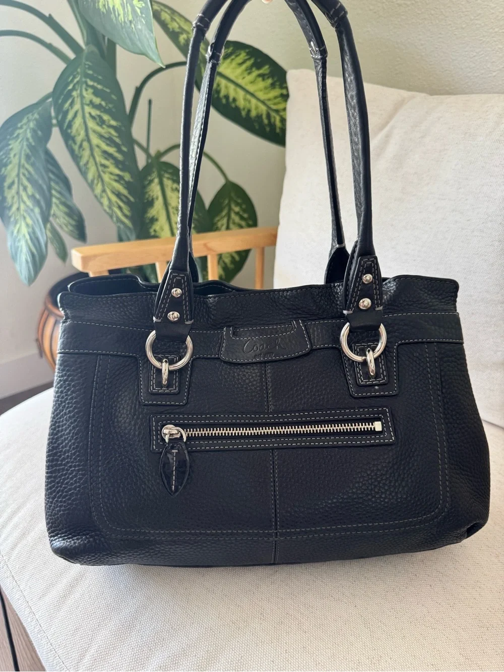 Coach Penelope Y2K Black Pebbled Leather Satchel Shoulder HandBag Purse #F14686